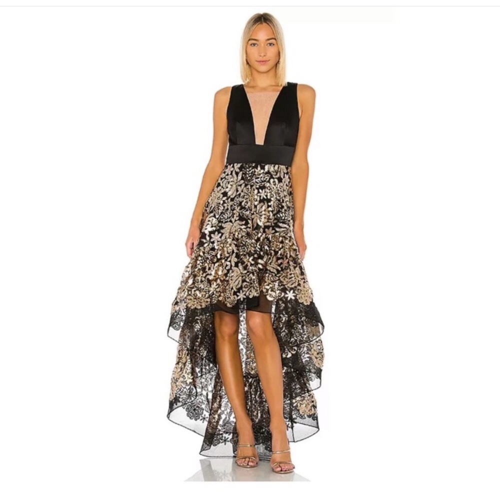 Louise Floral Sequin Sleeveless High/Low Gown